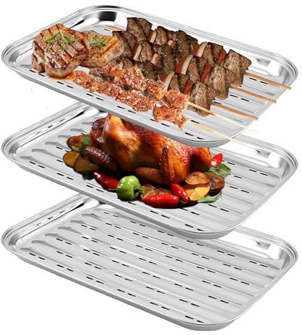 BBQ Grillschalen, 3er Set Edelstahl Grillkorb mit Löchern Grill Gemüsekorb Grillschale Grillzubehör für Gemüse Fisch oder Fleisch Grillpfanne Gasgrill