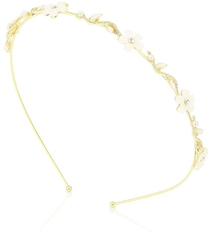 Hopton Hochzeit Haarreifen Damen, Braut Perle Haarband, Haarschmuck Mädchen, Gold Tiara mit Blumen für Hochzeit Erstkommunion Proms Parteien Geschenke