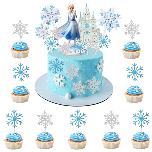 Animé Figurine Décoration de Gateau Anniversaire pour Enfant Gâteau Topper Mini Décorations d'Anniversaire Flocon de Neige Decoration pour Fournitures pour Fête d'enfants-D