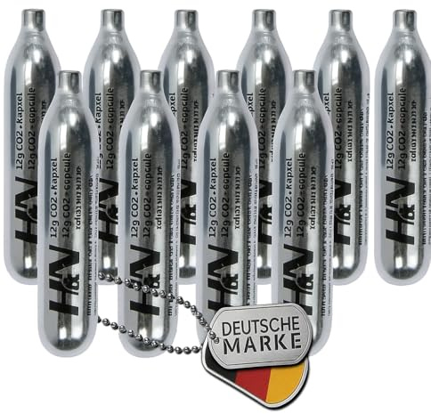 10 x 12g Co2 Kapseln für Airsoft Pistole, Softair, Paintball, Luftpistole oder Luftgewehr - H&N Sport CO2 Patronen Kapsel