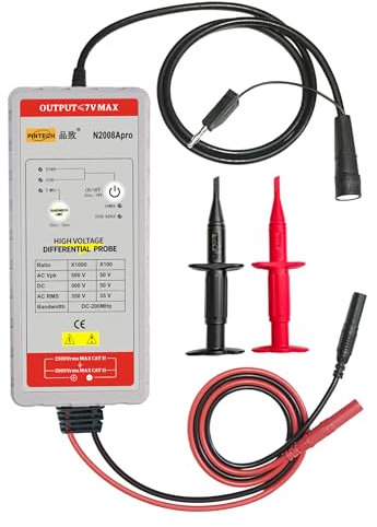 PINTECH Kit de sondes différentielles haute tension pour oscilloscope 200 MHz, 1 kV, taux d'atténuation 1000X/100X, kit de sondes pour oscilloscope, N2008Apro