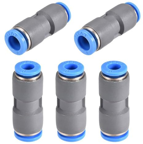 TOP-VIGOR 5Pcs 8mm to 6mm Push Fit Pneumatic Reducer Fittings, Straight Union Quick Connect Air Line Tube Connectors for Compressor and Vacuum Systems