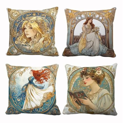 Generisch Kissenbezüge 4er Set Schönheit 40x40cm Dekorative Kissenhülle, Samt Zierkissenbezüge mit unsichtbarem Reißverschluss, Weich Kissen Bezug Zierkissen für Sofa Wohnzimmer Zuhause Dekor Sv10653