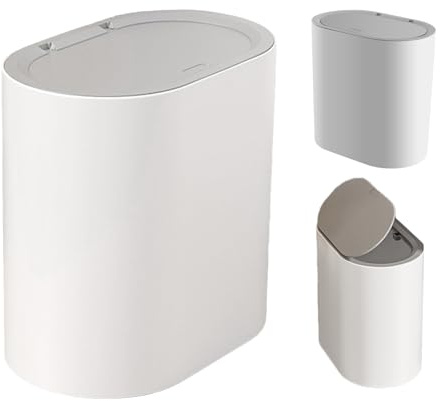 Shitafe Bathroom Bin with Lid, Bathroom Trash Can, Slim Garbage Can With wheels, Toilet Bin, Small Wastebasket, Dog Proof, Touch Top, for Bedroom, Bathrooms, Kitchen, Offic e, Toilet, White