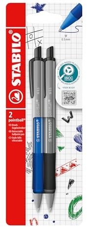 STABILO - Druck-Kugelschreiber - pointball colorful | 2er Pack, ultramarinblau, dunkelgrau