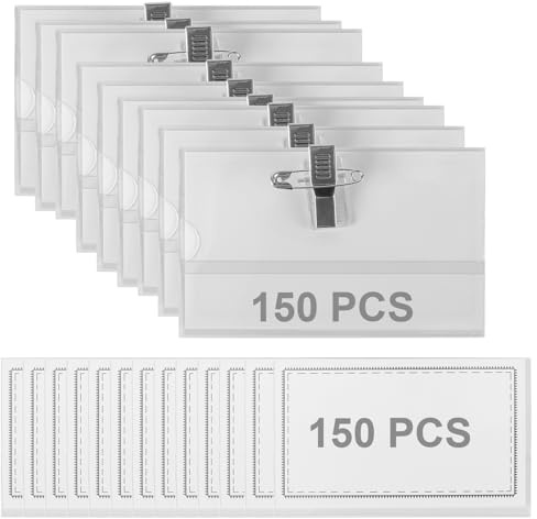 MAKTSAM Lot de 150 badges d'identification transparents avec clips et épingles, 9 x 5,6 cm, porte-cartes horizontaux pour conférences d'entreprise, projets d'événements