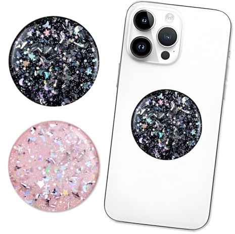 Set of 2 Universal Circular Phone Grip Holder with Stand,Finger Grip with Kickstand - Compatible with Smartphones, Mobiles & Cases