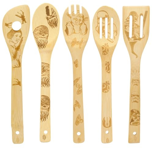 5Pcs Wooden Kitchen Utensil Set, Heat-Resistant Bamboo Cooking Utensils with Spatula Spoon and Slotted Tools, Nonstick Pan Safe