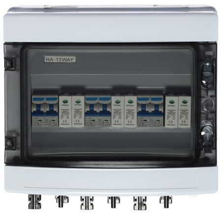 JJsdwin Solar Combiner Box, Solartrennschalter mit 12x MC4 Anschlussklemmen, 40A Leistungsschalter für Photovoltaik-Solarsysteme, Arbeitstemperatur -25~55°C | 4-16mm²/10-5AWG Kabel