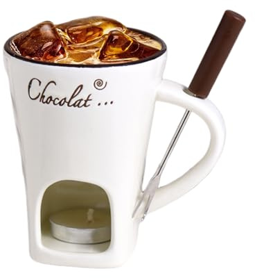 Fondue Mug – Ceramic Chocolate Melting Pot with Forks | Portable Mini Hot Pot Cup Kit for Cheese, Candy, Caramel, and Sauce | Microwave Safe for Home Dessert, Chocolate Lovers, and Party Treats