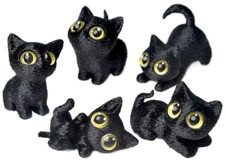 InteDesign Mini Black Cat Sculpture, 5PCS Cat Lover Gifts, Cute Cat Statue Ornament for Home Office Desk Decor, Lucky Cats Gifts for Women Men