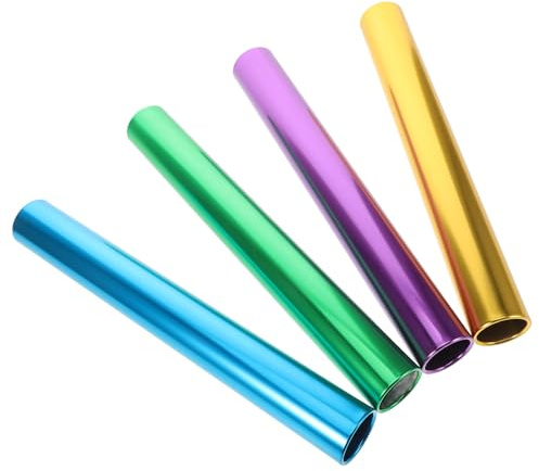 PENIKOKO Lot de 4 Bâtons de Course de Relais en Alliage D’Aluminium Électroplaqué 38 MM Diamètre Couleurs Assorties Violet Or Vert Bleu Outil de Compétition pour Athlétisme sur Piste
