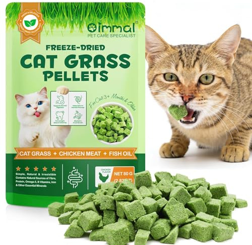 Snacks de Hierba Gatera Liofilizada para Gatos, 80g - Golosinas Naturales para Ayudar con la Digestión, Gestión de Bolas de Pelo, Cuidado Dental, Receta de Pollo y Aceite de Pescado