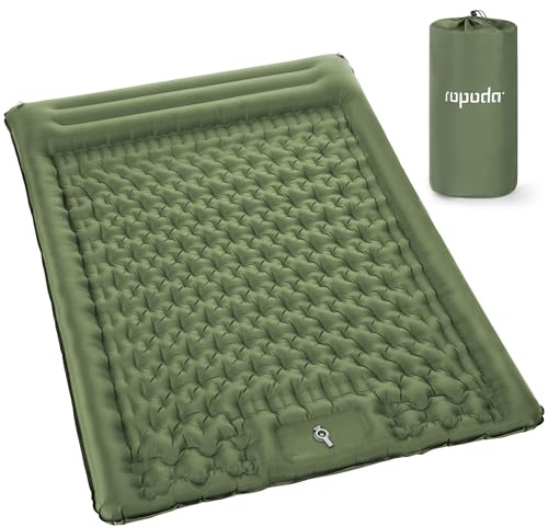 ROPODA Självuppblåsande campingmatta, ultralätt självuppblåsande madrass dubbel med kudde, inbyggd fotpump, vattentät campingsäng dubbel med bärväska för vandring, backpacking, resor (grön)