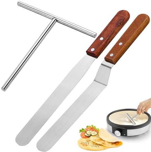 TUZHE Crepes Verteiler Set, Crepes Wender Edelstahl mit 2 Spatel, Crepes Zubehör (3 Stück)
