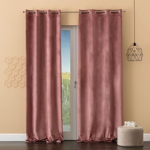 Pannello Tenda Arredo in Velluto con Anelli 140x280 cm Linea Oro per Interni, colore Rosa