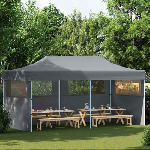 Tenda pop-up per feste, 3 x 6 m, pieghevole, con pareti laterali, antracite, in acciaio inox e tessuto Oxford con rivestimento in PVC, ideale per eventi all'aperto come matrimoni, feste e campeggio