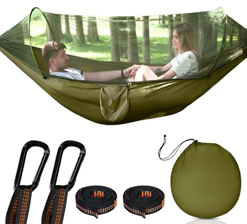 Hamaca de Viaje Ultraligera con mosquitero para Acampar 300kg de Capacidad de Carga, 290x140cm, Transpirable paracaídas de Secado rápido de Nylon para Exteriores, Senderismo y Viajes