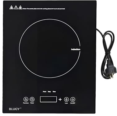 Blugy Placa de Inducción Portátil 1300 W con Control Táctil y Temporizador, Cristal de Alta Resistencia, para Autocaravana, Camper, Vanlife, Fácil Limpieza