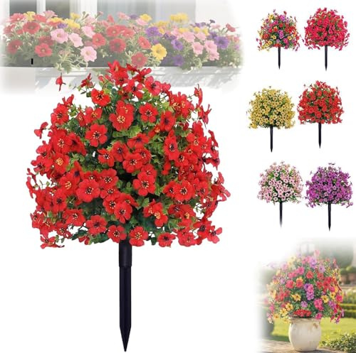 22 Konstgjorda Petunior Med Markspett - Realistiska Konstgjorda Blommor För Trädgård, Uteplats, Veranda, Bondgård Och Festdekoration - Naturtrogna Gröna Buskar Red 1set