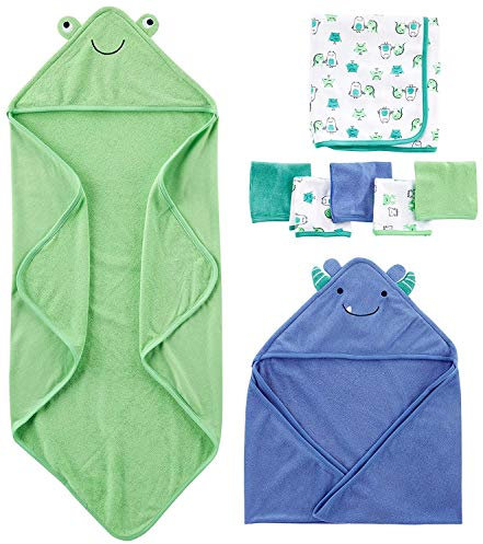 Simple Joys by Carter's Unisex Baby 8-teiliges Handtuch- und Waschlappen-Set, Blau/Grün/Weiß, Einheitsgröße