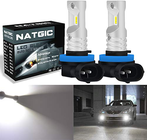 NATGIC H11 H8 H9 Ampoules antibrouillard à leds blanc xénon 1700LM CSP pour projecteur antibrouillard avant, 12V-24V (paquet de 2)