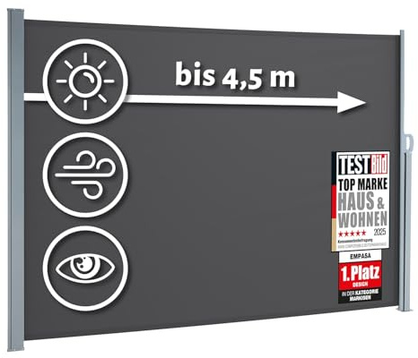 empasa Seitenmarkise Start 2.0 Sichtschutz Sonnenschutz Windschutz Markise | ausziehbar für Garten, Balkon und Terrasse, mit Standfuß, Farbe:anthrazit, Größe:180 x 450 cm