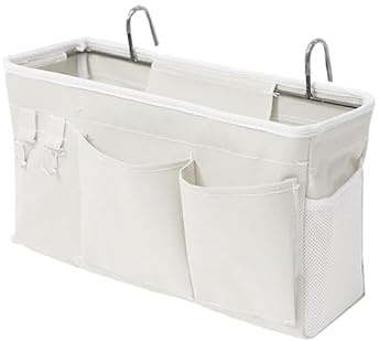 EBETA E Bett Organizer Bett Tasche mit Darhthaken Hängetasche Hochbett Aufbewahrungstasche für Buch, Magazin, Handy, Kopfhörer Bett Aufbewahrung(Weiß)