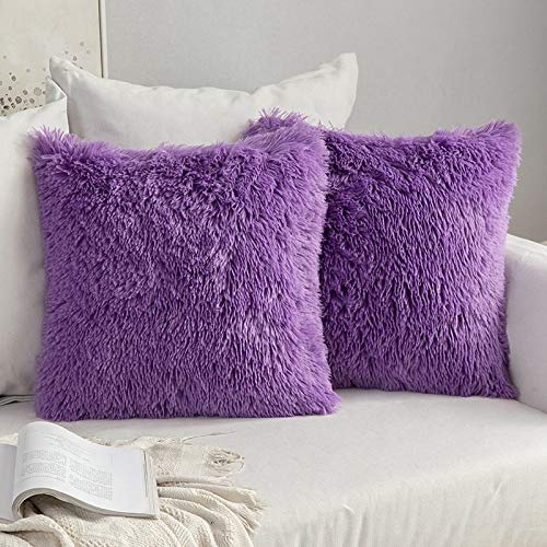 MIULEE 2er Set Kissenbezug 40×40cm Langflor Plüsch Lila | Superweich Kuschelig Pflegeleicht Langlebig Modern Dekorativ Für Sofa Bett Wohnzimmer Schlafzimmer Und Gästezimmer