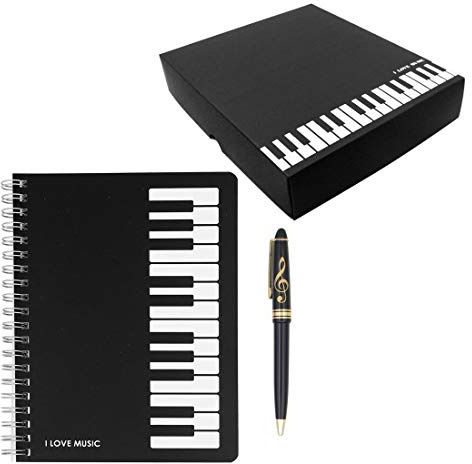 Musica Pianoforte Melodia Tema Cancelleria Set Regalo, 1 Pezzo Nero Pianoforte Note Musicali Note Musicali Con 1 pz Penna a Sfera Design Chiave Di Violino (stile tastiera pianoforte)