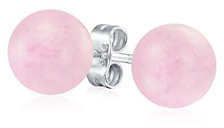 Semplici Orecchini A Perno In Pietra Semipreziosa Di Quarzo Rosa Chiaro Per Donne Adolescenti Argento Sterling .925 Sfera Rotonda Da 8MM