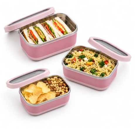 Lille Home Edelstahl Lebensmittelbehälter, 3er-Set, auslaufsicher | Enthält 470 ml, 900 ml & 1,4 L Behälter mit rutschfester Außenseite. BPA-frei. Ideal für Meal Prep, Büro & unterwegs