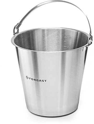 Forgast Secchiello in Acciaio Inox, 10 Litri, Secchio Senza Anello, Secchiello da Cucina, Secchiello per il Latte, per Mangimi, Raffreddatore per Champagne, Scala Pratica all'interno
