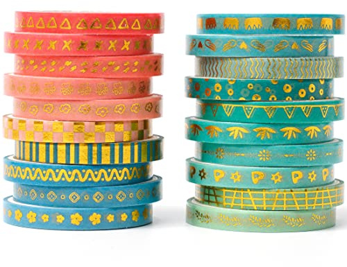 YUBX tunn folie guld washi tejp set maskeringstejp färgglada för barn, scrapbooking tillbehör, bullet journals, hantverksplanerare, hantverk och gör-det-själv (Peacock Tail)