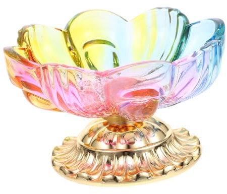 BESPORTBLE Colorful Glass Lotus Flower Shaped Fruit Plate Multifunctional Glass Buddhist Fruit Bowl Decorative Centerpiece for Home Kitchen Table
