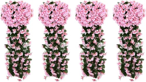 Youning Lot de 4 fleurs artificielles suspendues - Fleurs artificielles - Violet - Glycine - Plantes suspendues - En plastique - Pour bureau, maison, fête, mariage, décoration de maison - Rose