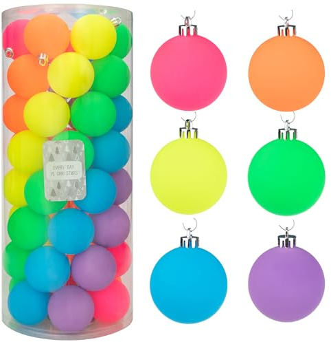 Every Day is Christmas 50ct 57mm/2.24 Christmas Ornaments, Shatterproof Christmas Tree Ornaments Set, Christmas Balls Decoration (Neon)