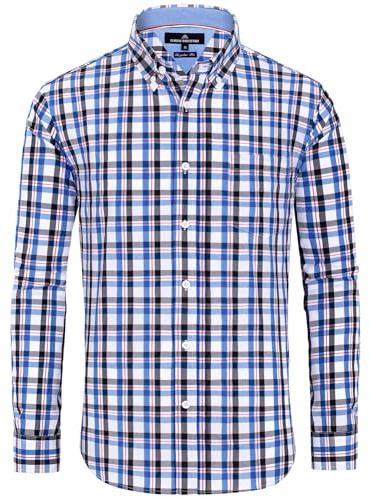 Alimens & Gentle Camisa clásica con Botones para Hombre, Azul y Negro, a Cuadros, M