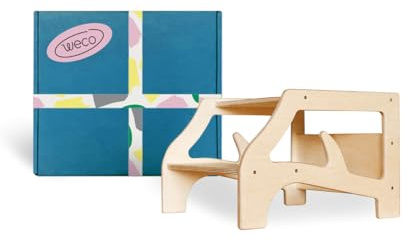 Weco Tritthocker mit 2 Stufen | Holzhocker für Kinder | Kindertreppchen Schemel | Kindermöbel für Bad, Küche, Kinderzimmer ab 2 Jahre | Toilettenhocker | Hocker Holz | Kinderzimmer Möbel (Klarlack)
