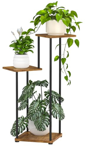Digtokore Blumenständer Pflanzenständer, Pflanzenregal Indoor 3 Etagen | Hoch, Innen und Außenbereich, Eck-Ausstellungsregal, Blumentopfhalter, Holz und Metall Blumenregale für Mehrere Pflanzen