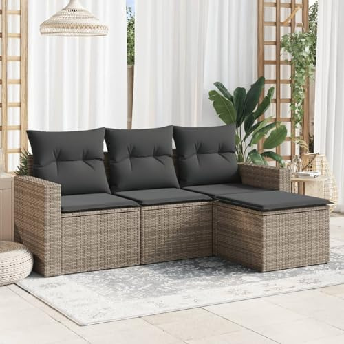 Homgoday Garten-Sofagarnitur mit Stauraum & Kissen - PE-Rattan, Grau, 55x62x69 cm - für Terrasse und Innenhof Model3251207