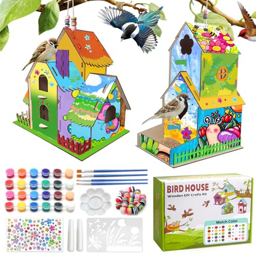 Col-Pary 2 pack Nichoir pour enfants,Maison D'oiseau Bricolage Kit, kit de nichoir à construire, jouets en bois,DIY Birdhouse Kit,projets d'artisanat pour enfants,garçon, fille, 5 à 8 ans, 8 à 12 ans