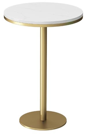 DMCHENGMA Hoher Thekentisch für die Frühstücksbar im Freien, Kneipentisch, Cocktailtisch, weiße Marmorplatte und Goldfarbene Metallbeine sowie stabile Couchtische mit Untergestell(Size:55x75cm)