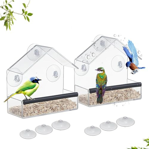 2 Pcs Window Bird Feeder, Bird Feeders for Small Birds with Suction Cups | Strong Suction Cups, Acrylic Window Bird Feeder, Garden & Backyard Use, Easy to Refill, Wildlife Bird Watching