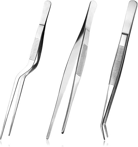 Pinzette da cucina, pinzette in acciaio inossidabile, pinzette da cucina, pinzette da griglia, per cucinare, decorare alimenti, cuocere al forno (confezione da 3)
