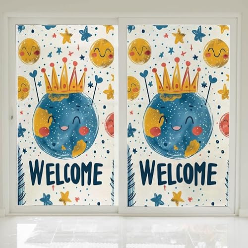Milchglasfolie Gelber Blauer Stern Fensterfolie Blickdicht Fenster Sichtschutzfolie Selbstklebend Fenster Milchglasfolie Fenster Sichtschutzfolie Fenster Folie für Fenster 60x100cm/2 Pcs