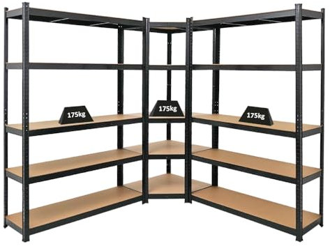 PROREGAL Mega Deal Eckregal Ragnar 1x: 180x70x40cm | 2X: 180x120x40cm Schwarz Fachlast 175kg, Kellerregal, Steckregal, Garagenregal, Lagerregal