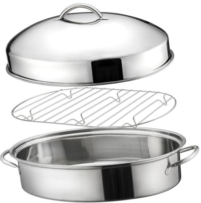 Llazsybz Cuiseur Vapeur Ovale pour Poisson, Casserole de 40 Cm avec Double Poignée, à Pâtes, Rôtissoire en Acier Inoxydable, Plateau Vapeur, a