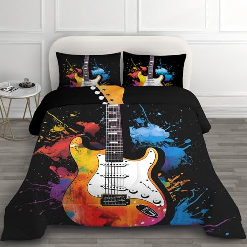 Gitarre Deko & Geschenke - Winter Bettdecke 135x200, Wende Steppdecke, 4 Jahreszeiten Bettdecke Ohne Bezug Waschbar, Warme & Weiche Winterdecke, Ganzjahresdecke mit 1 Kissenbezug A*-140