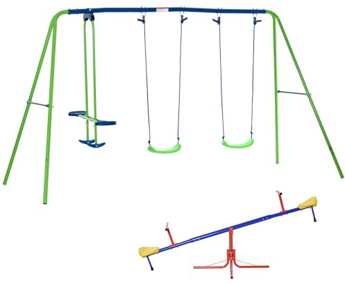 Outsunny Gioco per Bambini con Altalena a Bilico Girevole e Set Altalene da Giardino per 4 Bambini, Multicolore